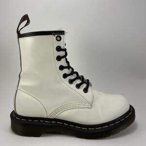 Dr. Doc Martens 1460 Combat Boots Womens Size 5 White Smooth Leather 8-Eye